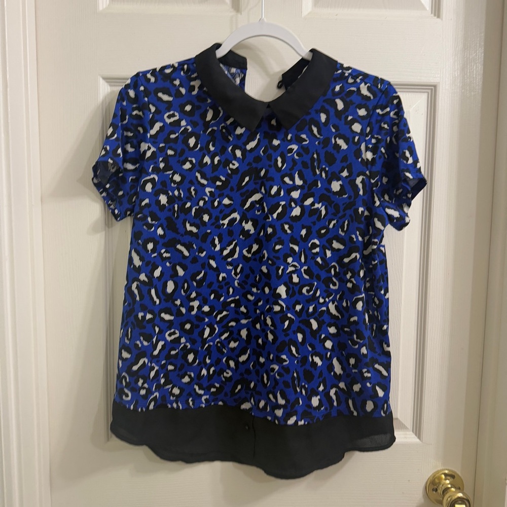 Blue leopard blouse